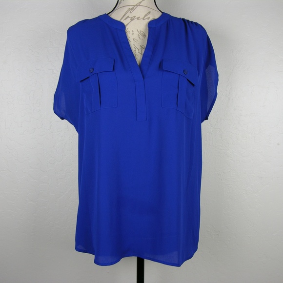 INC International Concepts Tops - I.N.C. High Low Blue Front Pocket Shirt Sz L